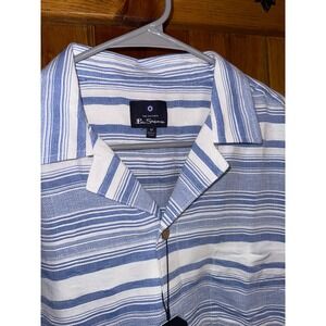 Ben Sherman Blue Horizon Striped‎ Camp Shirt Mens Size M Short Sleeve